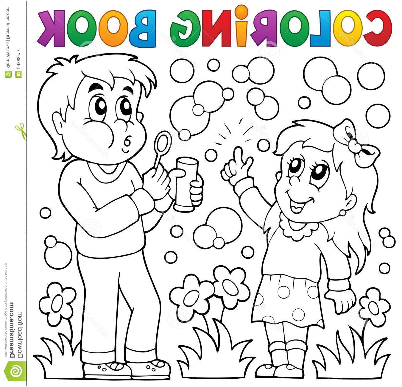 illustration stock enfants de livre de coloriage avec le kit de bulle image