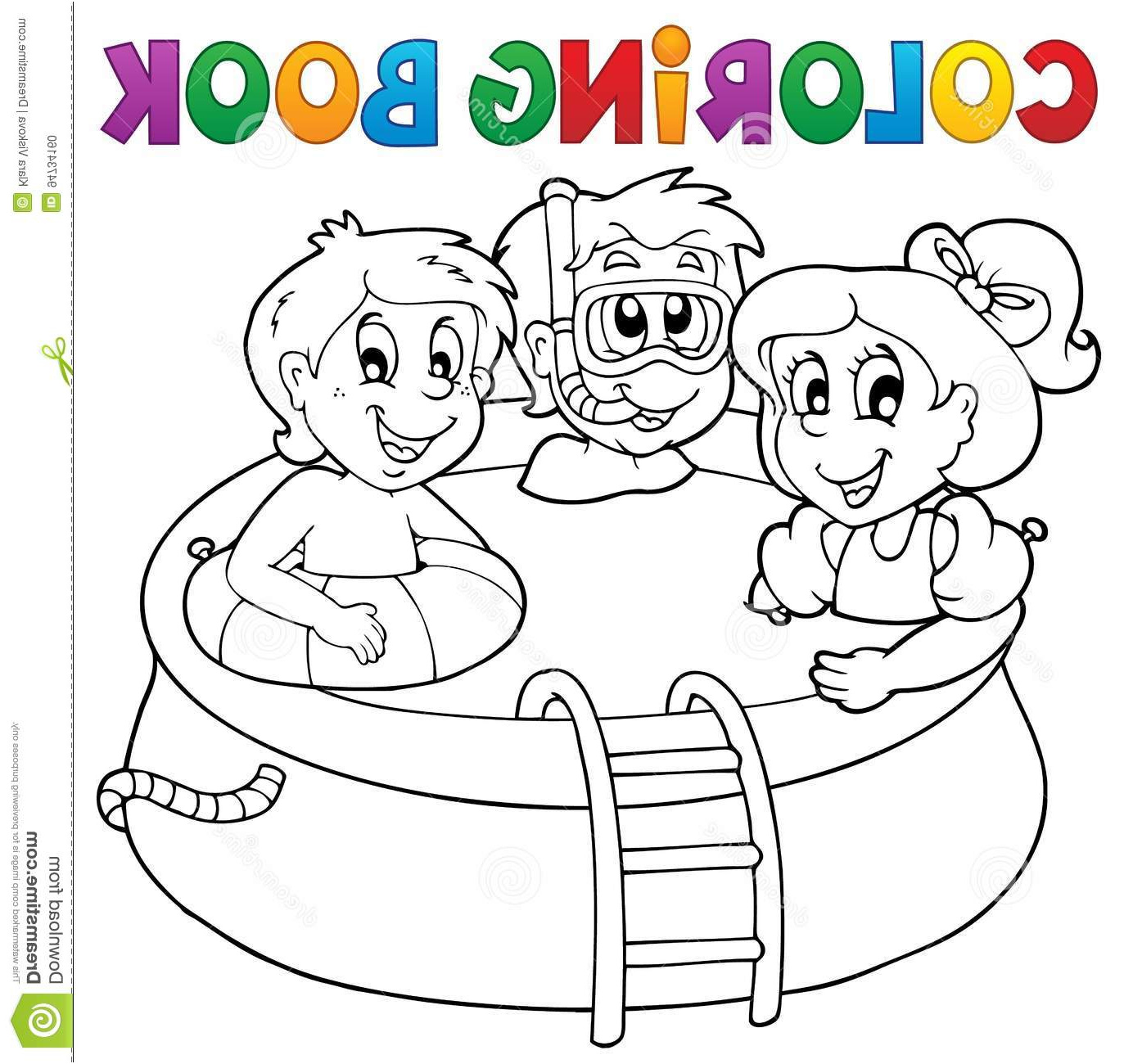illustration stock piscine et enfants de livre de coloriage image
