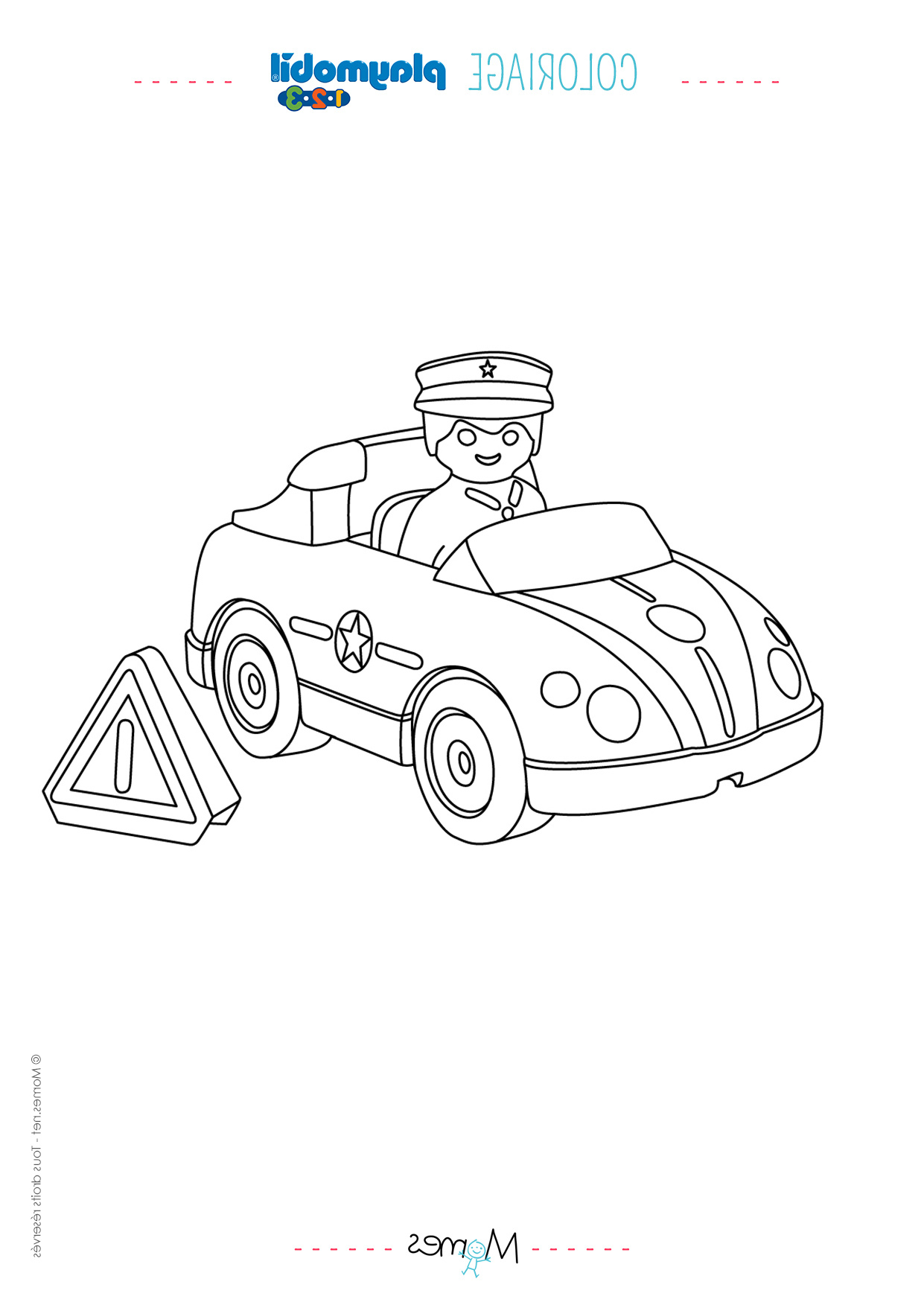 Coloriage La voiture de police et le policier Playmobil 123