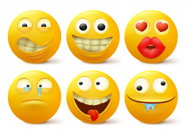 ensemble personnages dessins animes emoticone visage souriant jaune