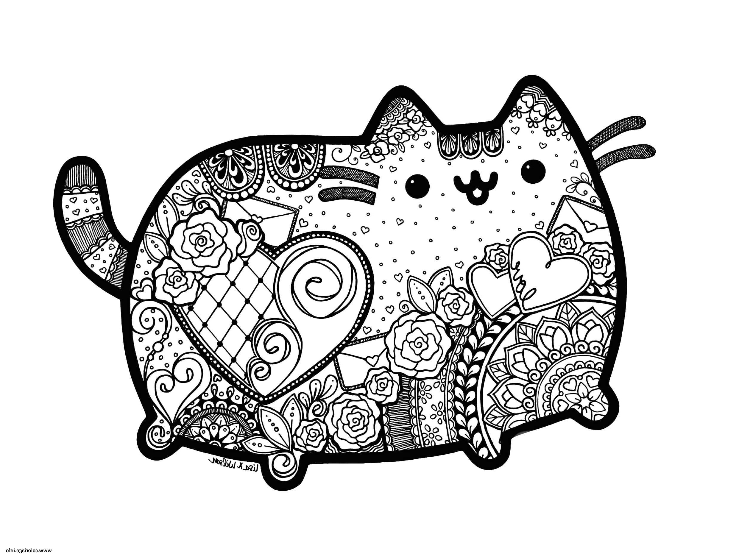pusheen the cat adult inspired zentangle with mandala coloriage