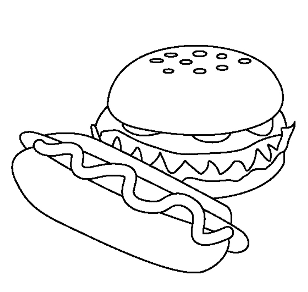 very cheesy and spicy burger hotdog colouring pages