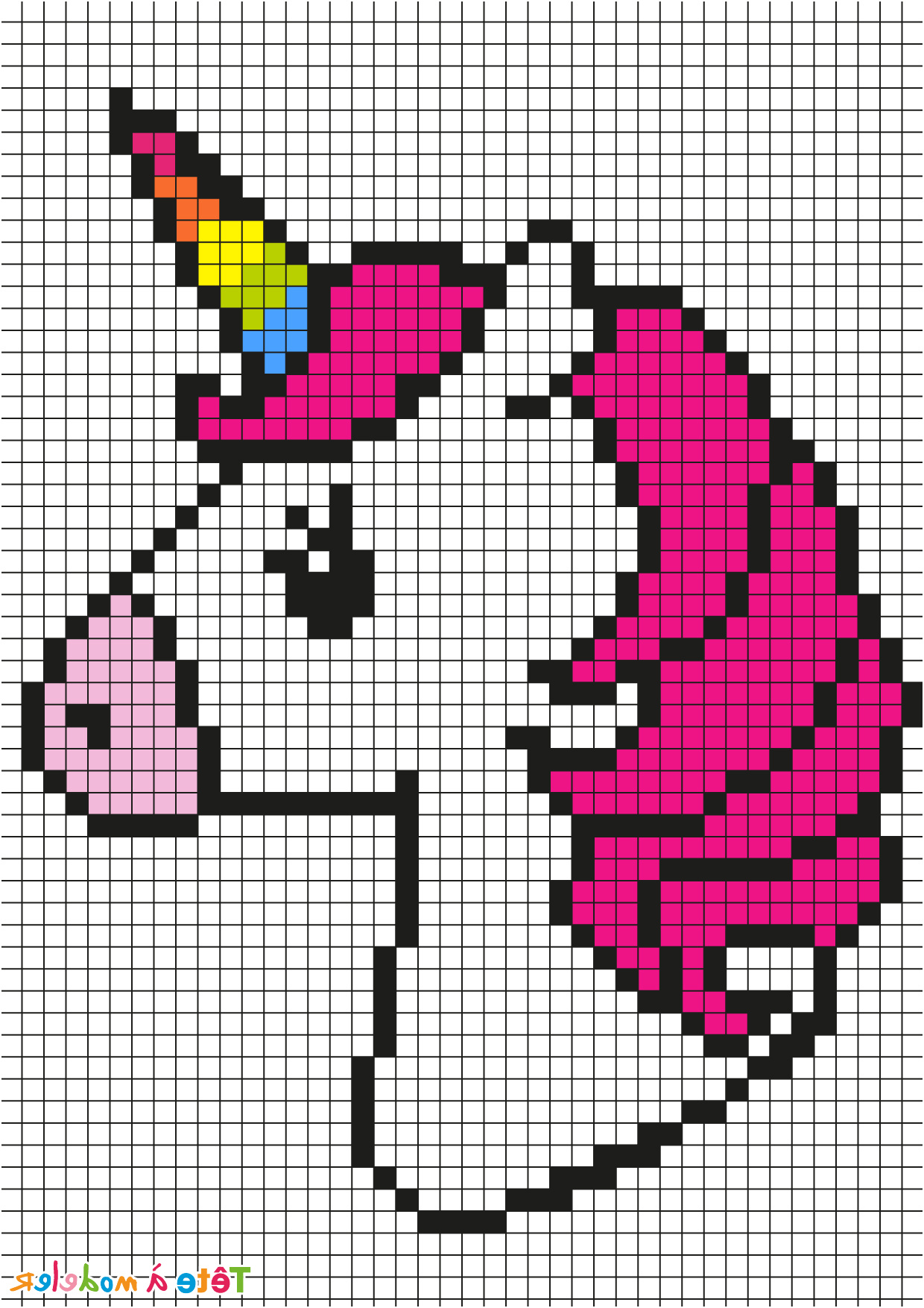 dessin pixel art licorne facile